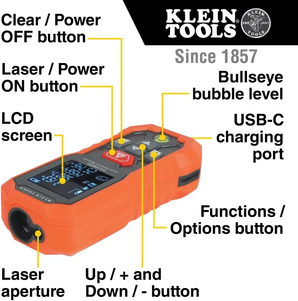 Klein Tools Laser Distance Measure, Measures in Feet, Inches, Meters