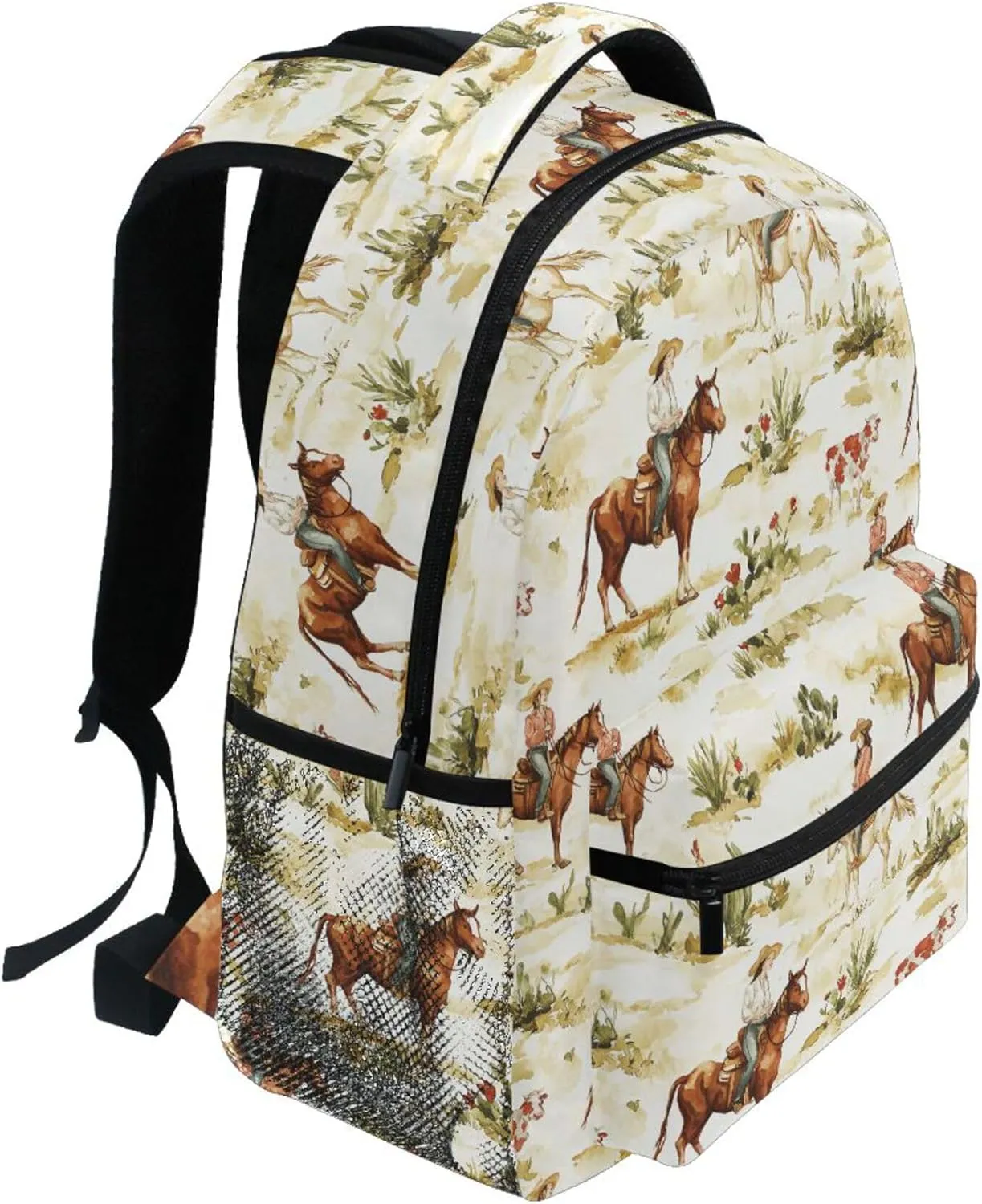 KLL School Backpack for Women Men Fashion Sports Backpack with Chest Strap for Travel Trip Western Cowboy Cow Cowgirl Vast Wilderness
