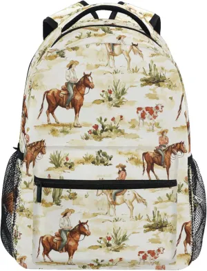 KLL School Backpack for Women Men Fashion Sports Backpack with Chest Strap for Travel Trip Western Cowboy Cow Cowgirl Vast Wilderness