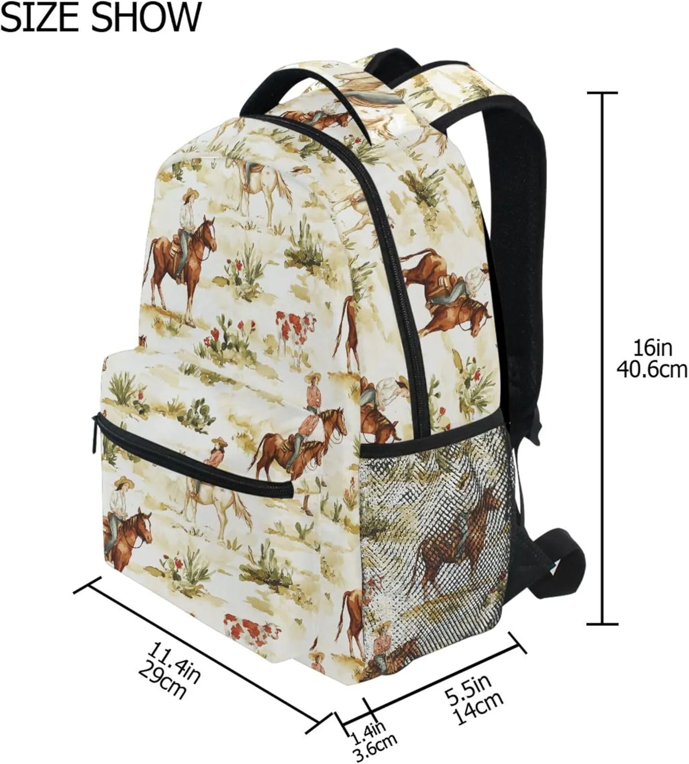 KLL School Backpack for Women Men Fashion Sports Backpack with Chest Strap for Travel Trip Western Cowboy Cow Cowgirl Vast Wilderness
