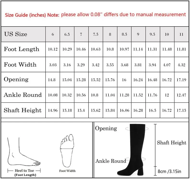Knee High Boots Women Faux Leather Chunky Heel Round Toe Side Zipper Fall Long Tall Boots for Women