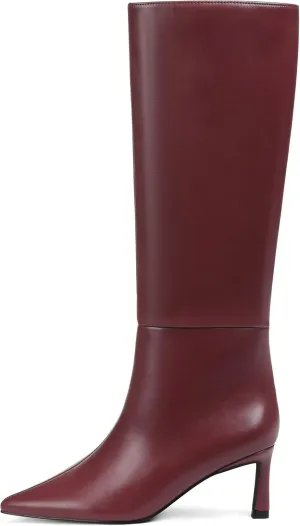 Knee High Boots Womens Wide Calf Kitten Heel Tall Boots Pointed Toe Suede Long Boots Trendy Dress Leather Low Heel High Boots Pull On