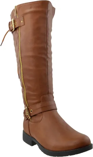 KS & CO Womens Knee High Boots Quilted Back Lace Up Adjustable Strap Shoes