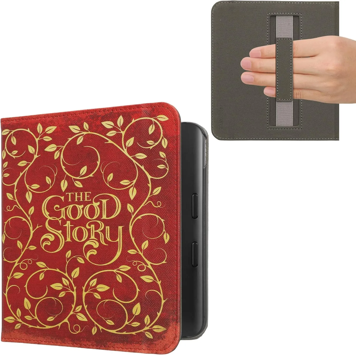 kwmobile Case Compatible with Kobo Libra Colour Case - PU Cover w/Strap - Good Story Yellow/Orange/Red