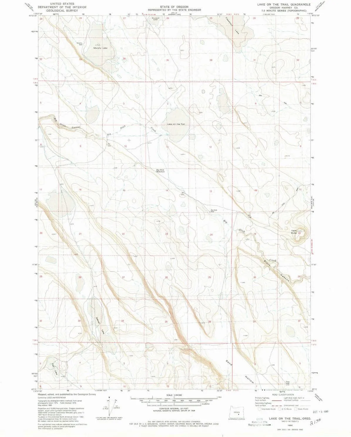 Lake on The Trail OR topo map, 1:24000 Scale, 7.5 X 7.5 Minute, Historical, 1980, Updated 1980, 26.8 x 21.9 in