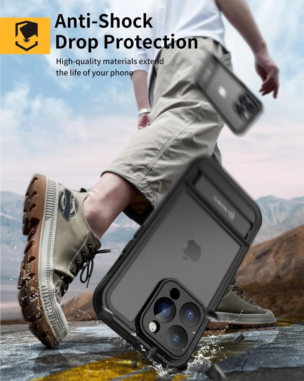 Lanhiem for iPhone 14 Pro Case with Kickstand, IP68 Waterproof Dustproof Case Built-in Screen Protector, Full Body Heavy Duty Shockproof Phone Cover for iPhone 14 Pro, 6.1 Inch (Black)