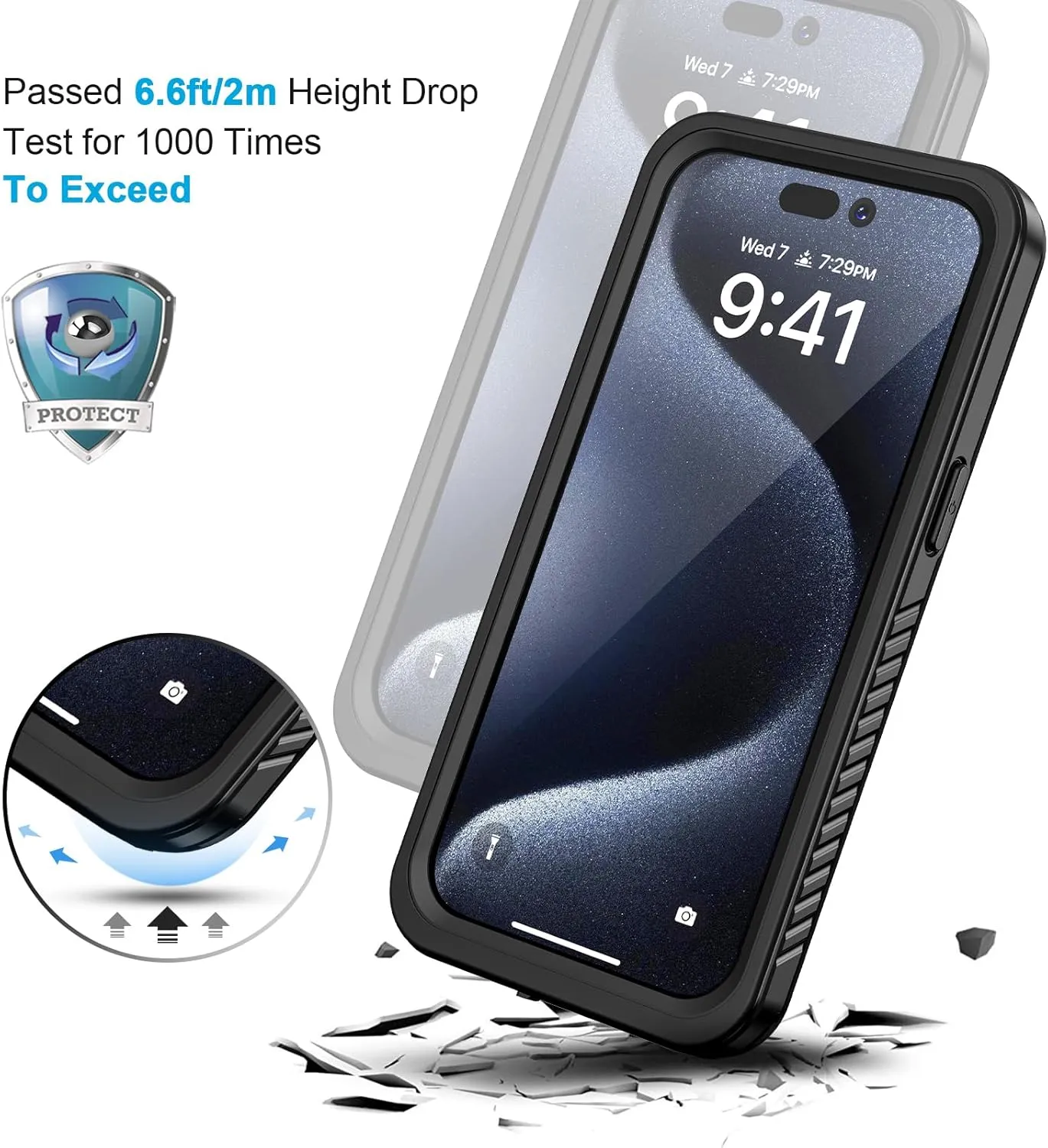 Lanhiem for iPhone 15 Pro Case, IP68 Waterproof Dustproof Shockproof Case with Built-in Screen Protector, Full Body Protective Heavy Duty Phone Case for iPhone 15 Pro - 6.1 inch (Black/Clear)