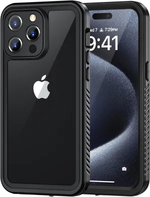 Lanhiem for iPhone 15 Pro Case, IP68 Waterproof Dustproof Shockproof Case with Built-in Screen Protector, Full Body Protective Heavy Duty Phone Case for iPhone 15 Pro - 6.1 inch (Black/Clear)