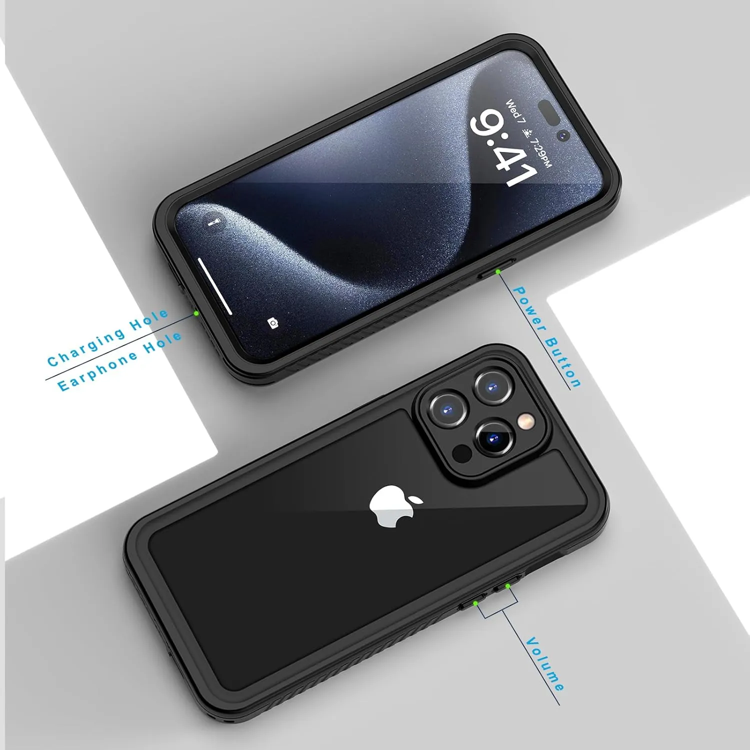 Lanhiem for iPhone 15 Pro Case, IP68 Waterproof Dustproof Shockproof Case with Built-in Screen Protector, Full Body Protective Heavy Duty Phone Case for iPhone 15 Pro - 6.1 inch (Black/Clear)