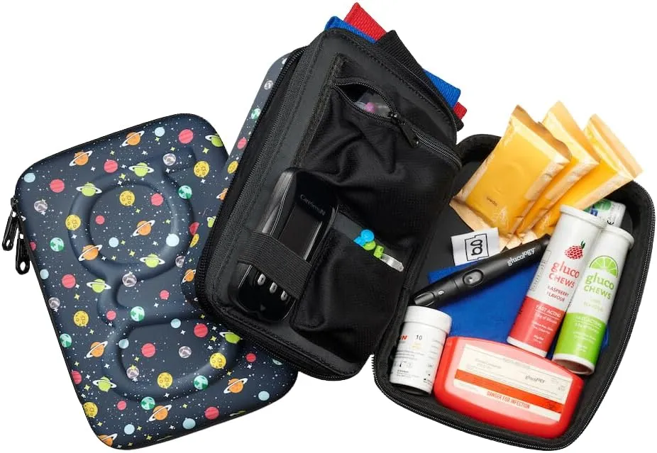 Large Diabetes Travel Case Hard Shell, Organizer for Glucose Monitor, Insulin Pen, BGL Strips, Syringe, Needles & Diabetic Supplies, Premium & Durable with Extra Compartment, Planets