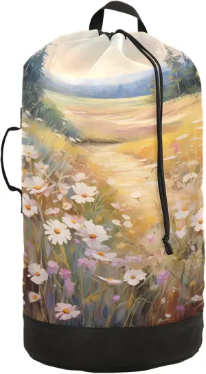 Laundry Bag Backpack Waterproof Beach Bag Clothes Hamper Bag Field Path Painting Fall Large for Travel Camping Hiking Foldable Lightweight