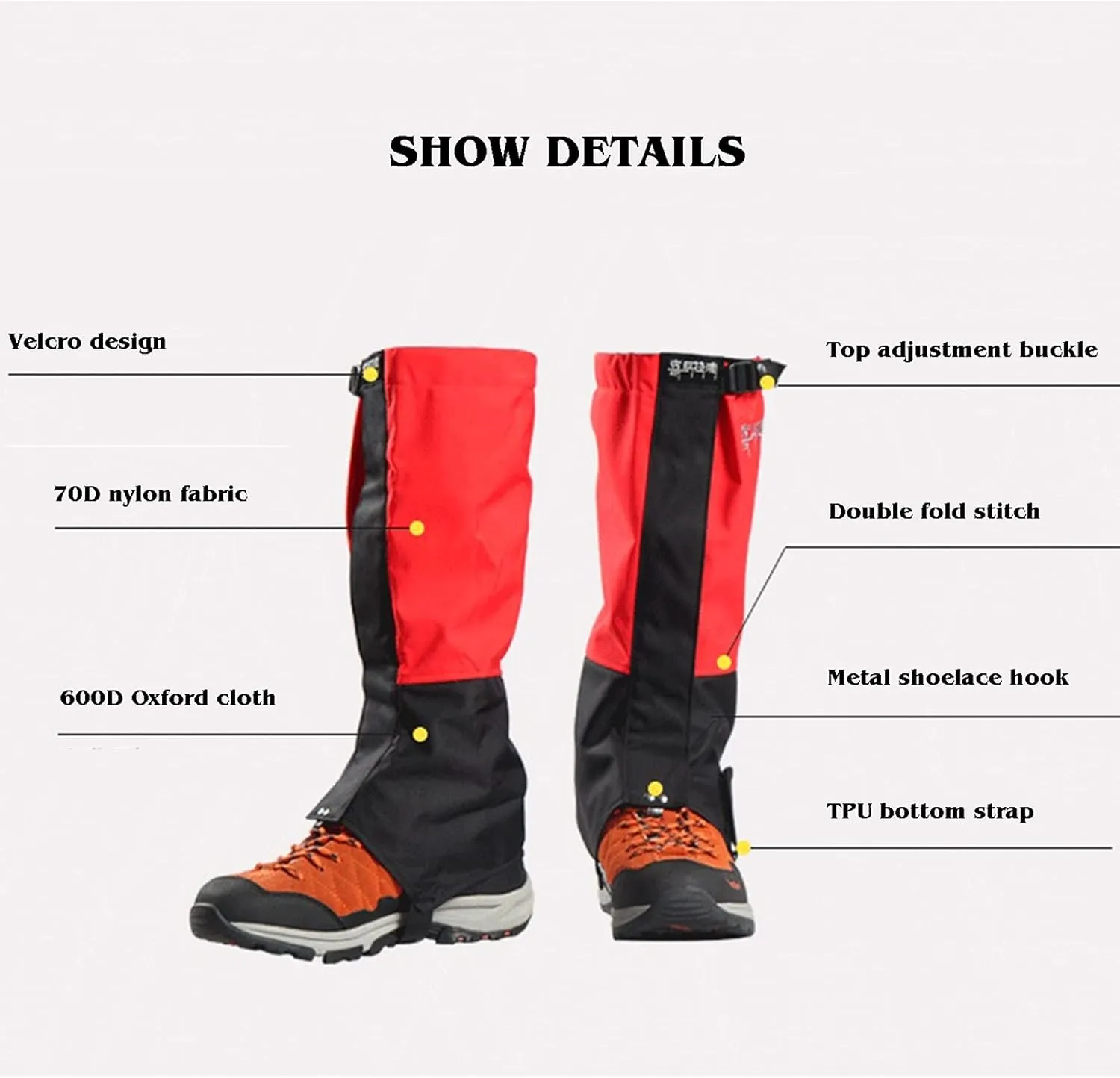 Leg Gaiters, Hiking Leggings Waterproof Warmth Adjustable Snow Boot Covers for Outdoor Walking Climbing Hunting Skiing，1 Pairs