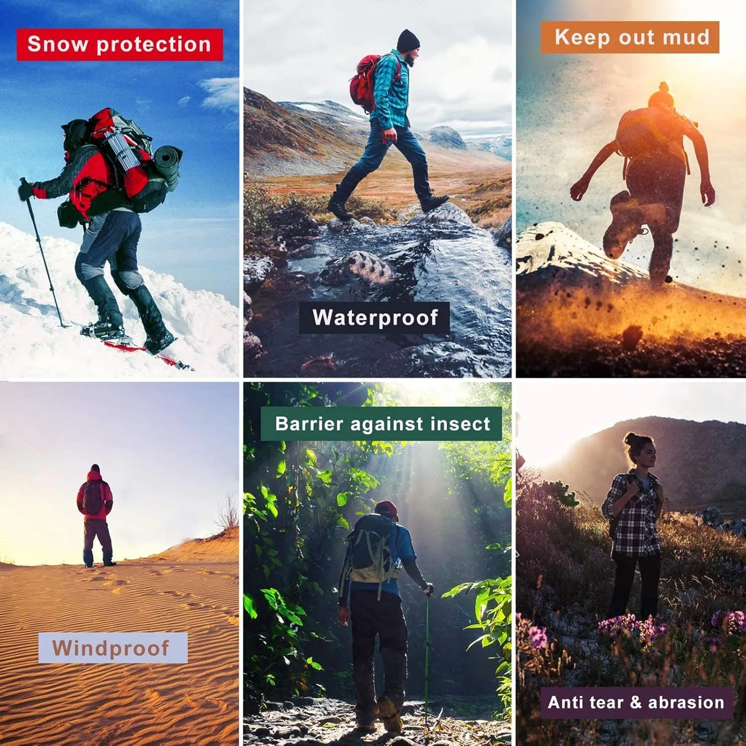 Leg Gaiters, Hiking Leggings Waterproof Warmth Adjustable Snow Boot Covers for Outdoor Walking Climbing Hunting Skiing，1 Pairs