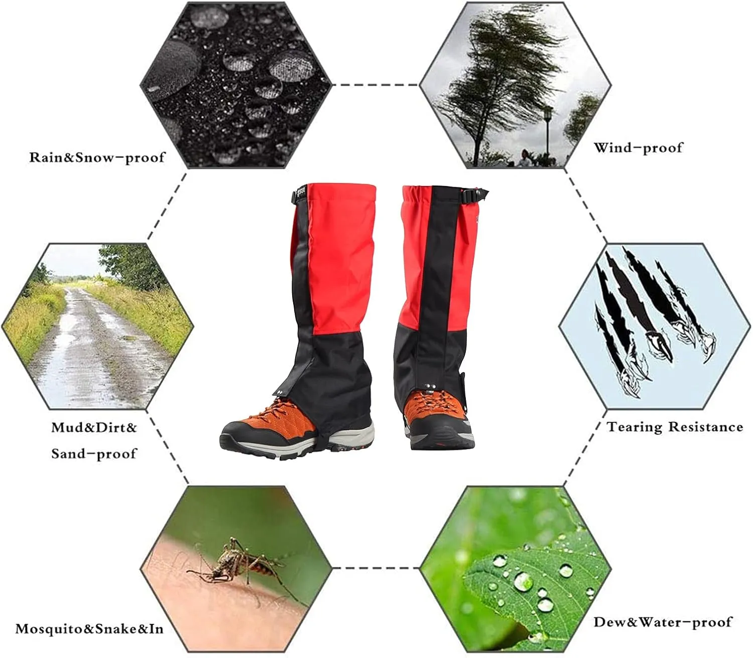 Leg Gaiters, Hiking Leggings Waterproof Warmth Adjustable Snow Boot Covers for Outdoor Walking Climbing Hunting Skiing，1 Pairs