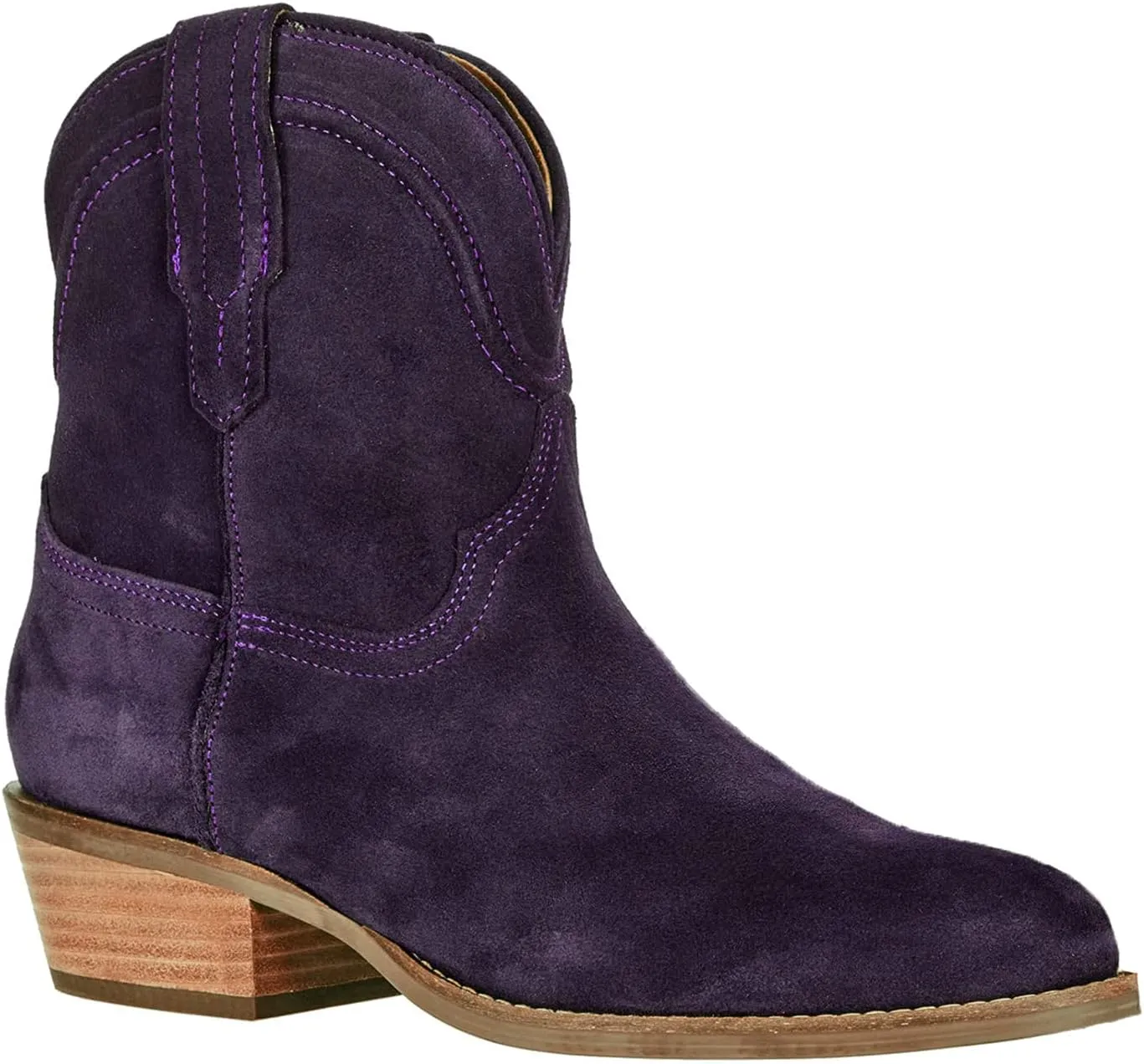 LEHOOR Women Cowboy Western Ankle Boots Pointed toe Low Stacked Heel Cowgirl Booties V Cut Retro Slouch 2 Inch Chunky Block Heel Slip On Short Dress Boots Wide Calf Casual Winter 4-11 M US