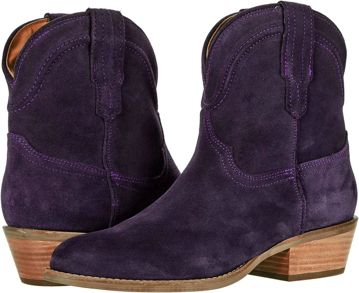 LEHOOR Women Cowboy Western Ankle Boots Pointed toe Low Stacked Heel Cowgirl Booties V Cut Retro Slouch 2 Inch Chunky Block Heel Slip On Short Dress Boots Wide Calf Casual Winter 4-11 M US