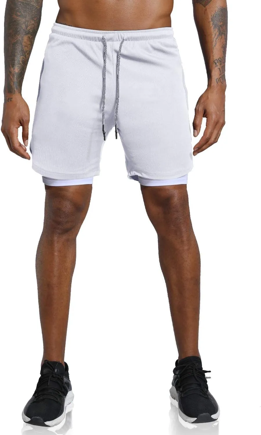 Leidowei Men's 2 in 1 Workout Running Shorts Lightweight Training Yoga Gym 7" Short with Zipper Pockets