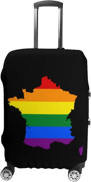 LGBT Flag Map of France Luggage Case Cover Travel Protector Washable Suitcase Covers Fit 19-32 Inch Luggage
