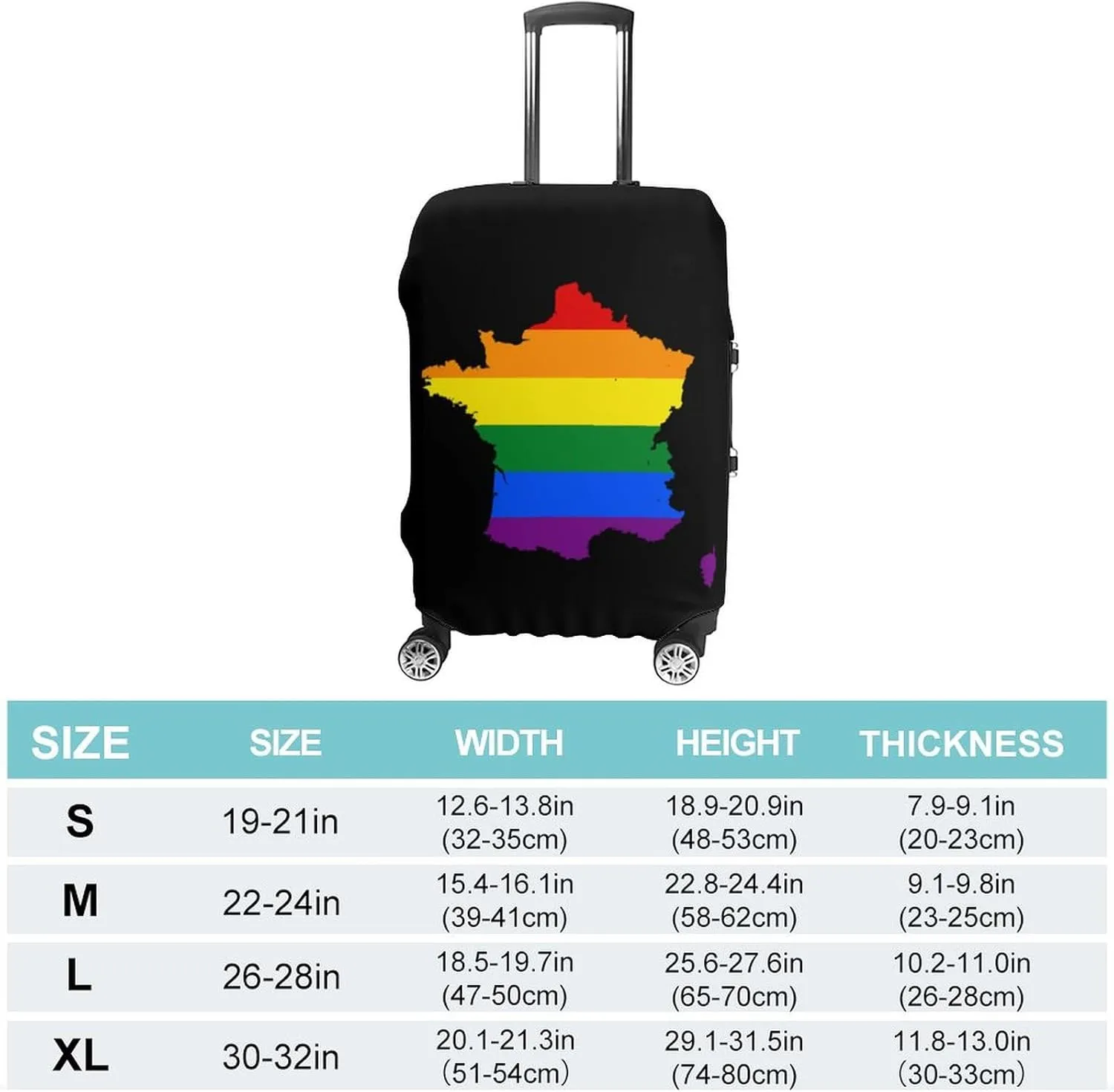 LGBT Flag Map of France Luggage Case Cover Travel Protector Washable Suitcase Covers Fit 19-32 Inch Luggage