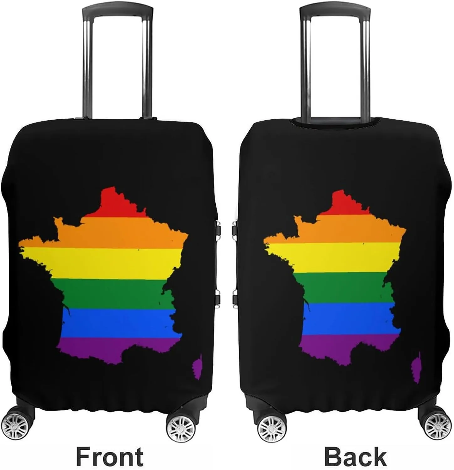 LGBT Flag Map of France Luggage Case Cover Travel Protector Washable Suitcase Covers Fit 19-32 Inch Luggage