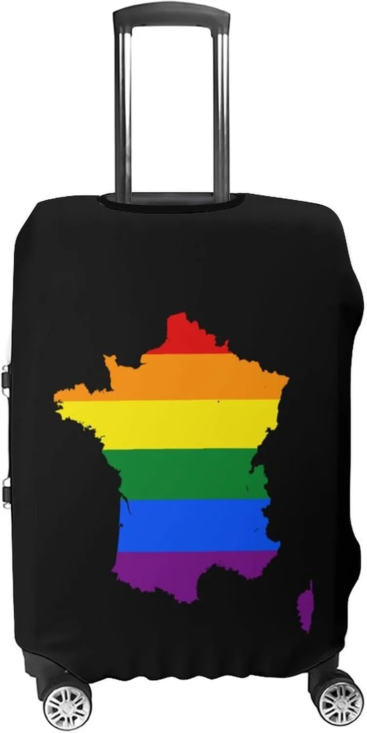 LGBT Flag Map of France Luggage Case Cover Travel Protector Washable Suitcase Covers Fit 19-32 Inch Luggage