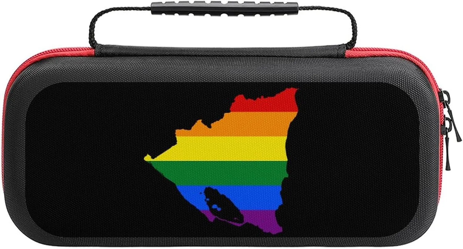 LGBT Flag Map of Nicaragua Carrying Case Compatible with Switch/Switch OLED/Switch Lite with 20 Games Cartridges Slot
