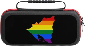 LGBT Flag Map of Nicaragua Carrying Case Compatible with Switch/Switch OLED/Switch Lite with 20 Games Cartridges Slot