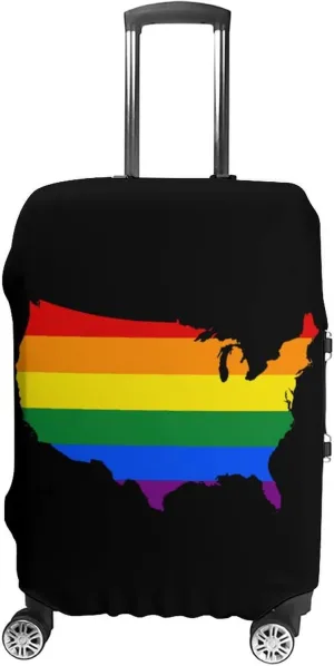 LGBT U.S. Flag Map Luggage Case Cover Travel Protector Washable Suitcase Covers Fit 19-32 Inch Luggage