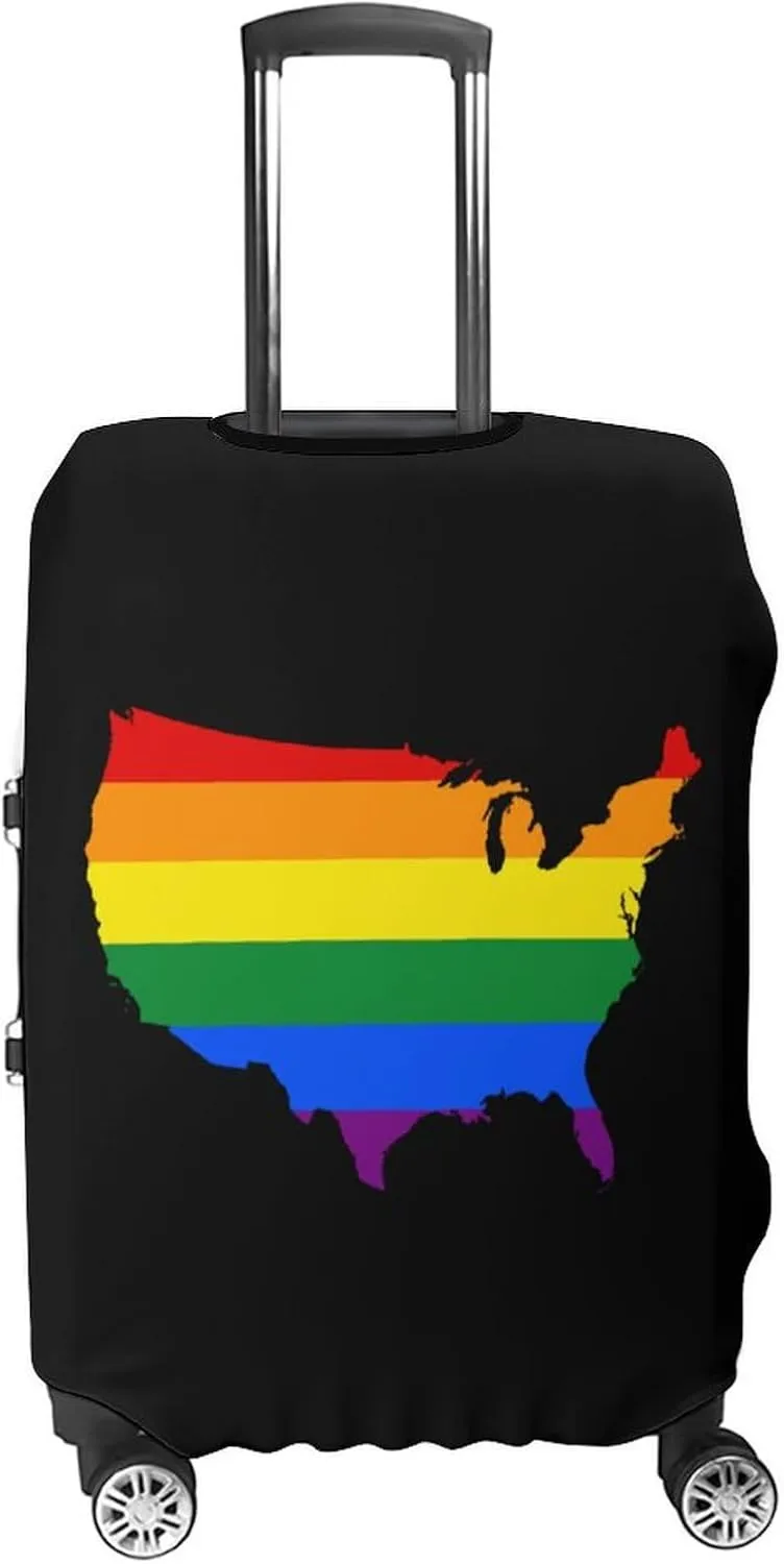 LGBT U.S. Flag Map Luggage Case Cover Travel Protector Washable Suitcase Covers Fit 19-32 Inch Luggage