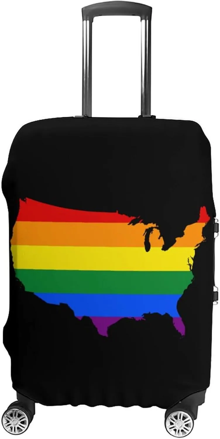 LGBT U.S. Flag Map Luggage Case Cover Travel Protector Washable Suitcase Covers Fit 19-32 Inch Luggage