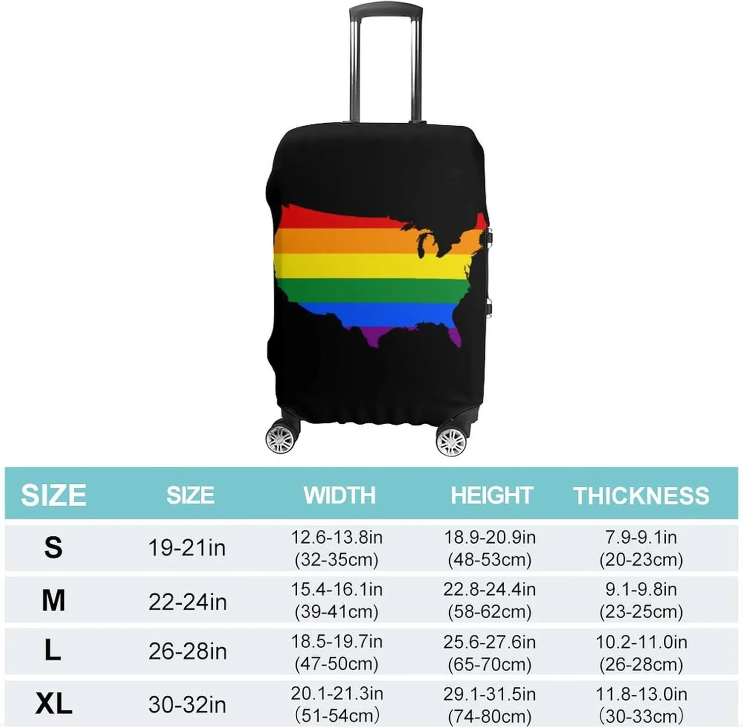 LGBT U.S. Flag Map Luggage Case Cover Travel Protector Washable Suitcase Covers Fit 19-32 Inch Luggage