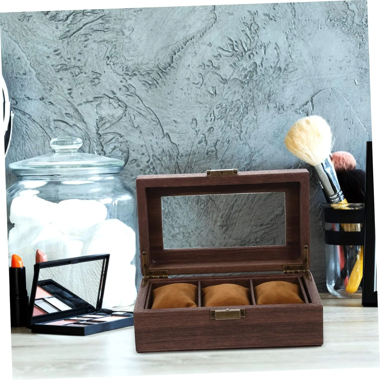 LIFKOME Retro Box for Men Large Display Case Jewelry Organizer Pocket Watch Display Case