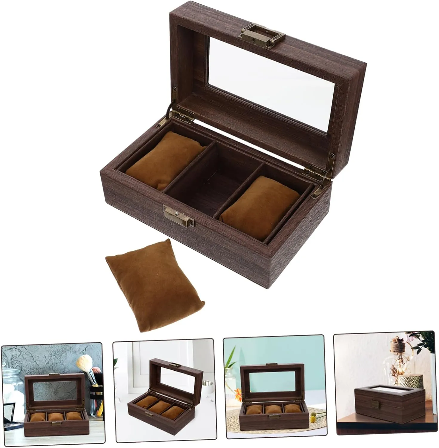 LIFKOME Retro Box for Men Large Display Case Jewelry Organizer Pocket Watch Display Case