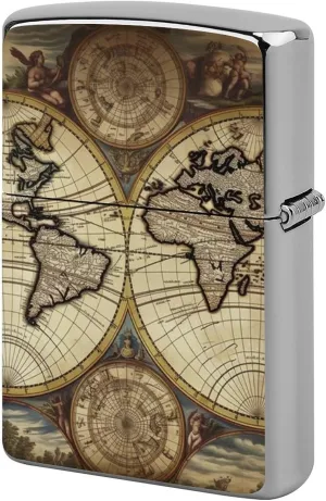 Lighter Case, Ancient Map World Globe Graffiti Metal Lighter Cover, Lighters Protective Sleeve for Standard Lighters