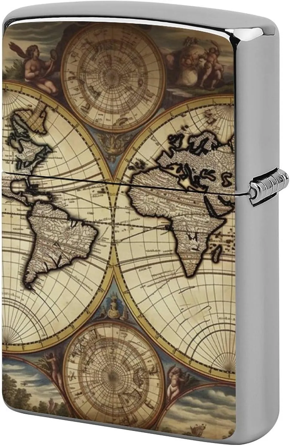 Lighter Case, Ancient Map World Globe Graffiti Metal Lighter Cover, Lighters Protective Sleeve for Standard Lighters