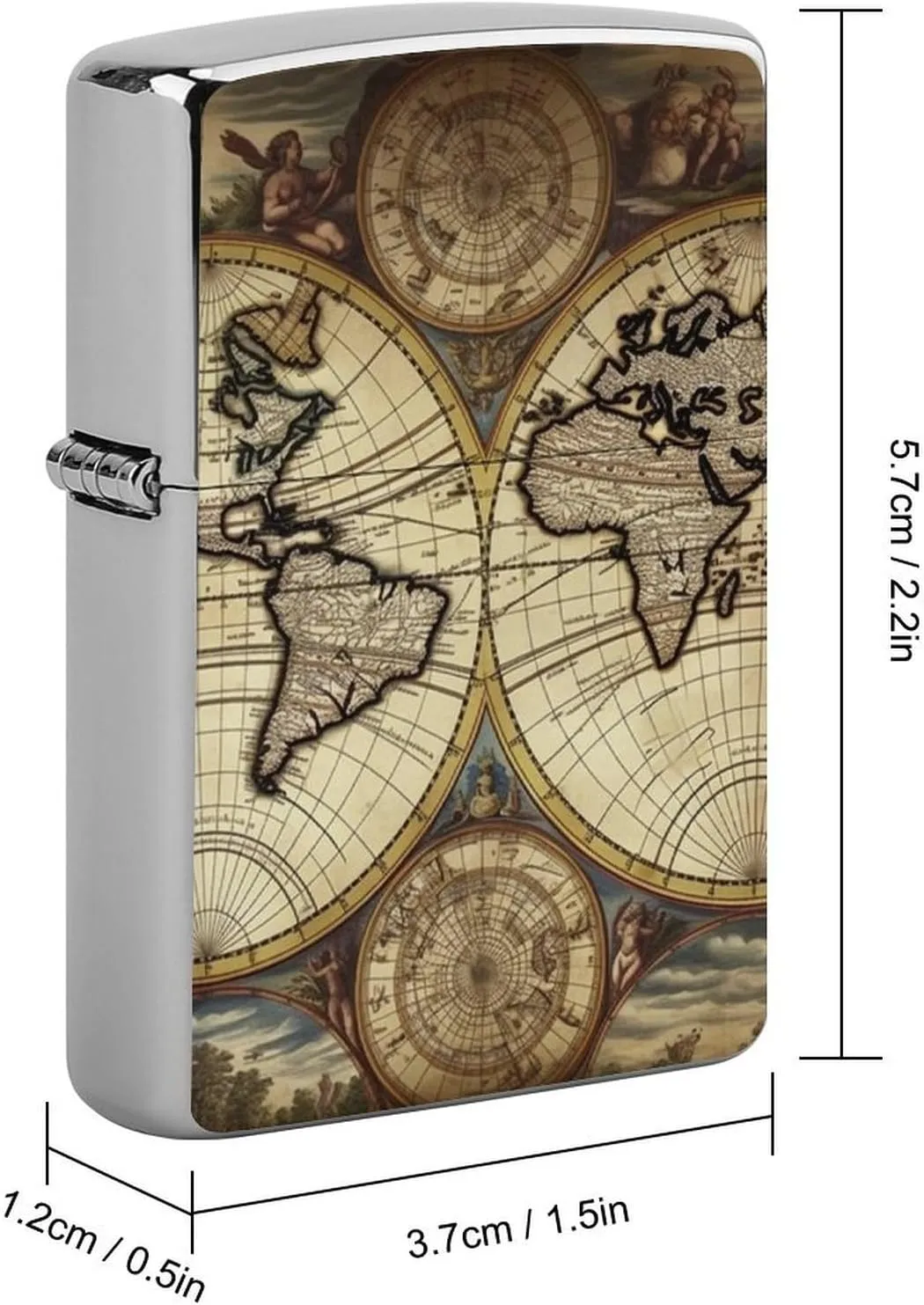 Lighter Case, Ancient Map World Globe Graffiti Metal Lighter Cover, Lighters Protective Sleeve for Standard Lighters