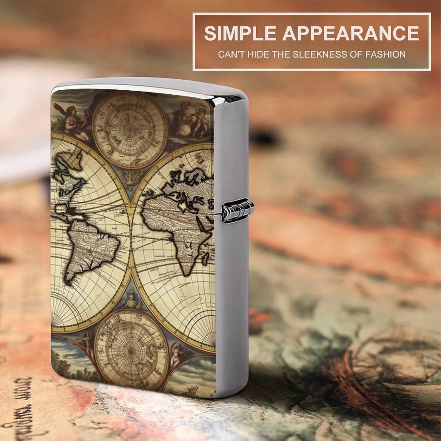 Lighter Case, Ancient Map World Globe Graffiti Metal Lighter Cover, Lighters Protective Sleeve for Standard Lighters