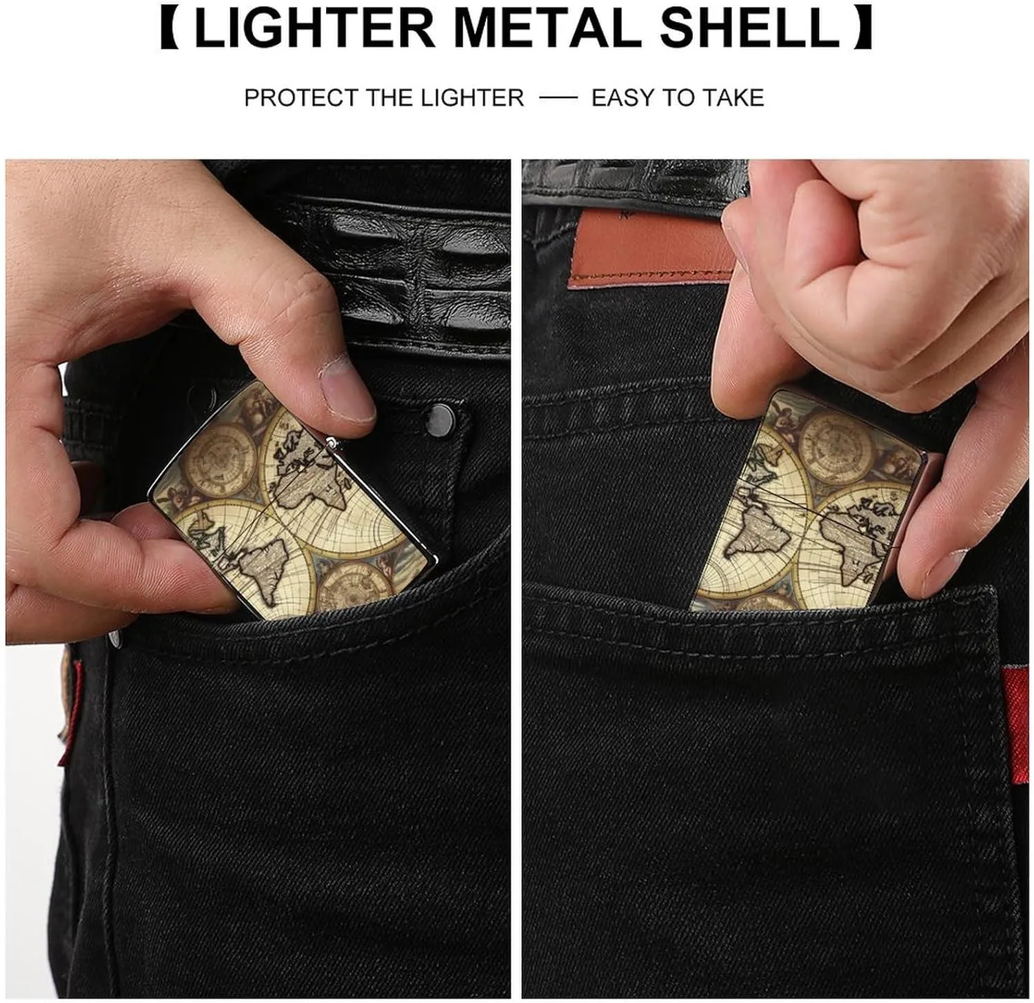 Lighter Case, Ancient Map World Globe Graffiti Metal Lighter Cover, Lighters Protective Sleeve for Standard Lighters