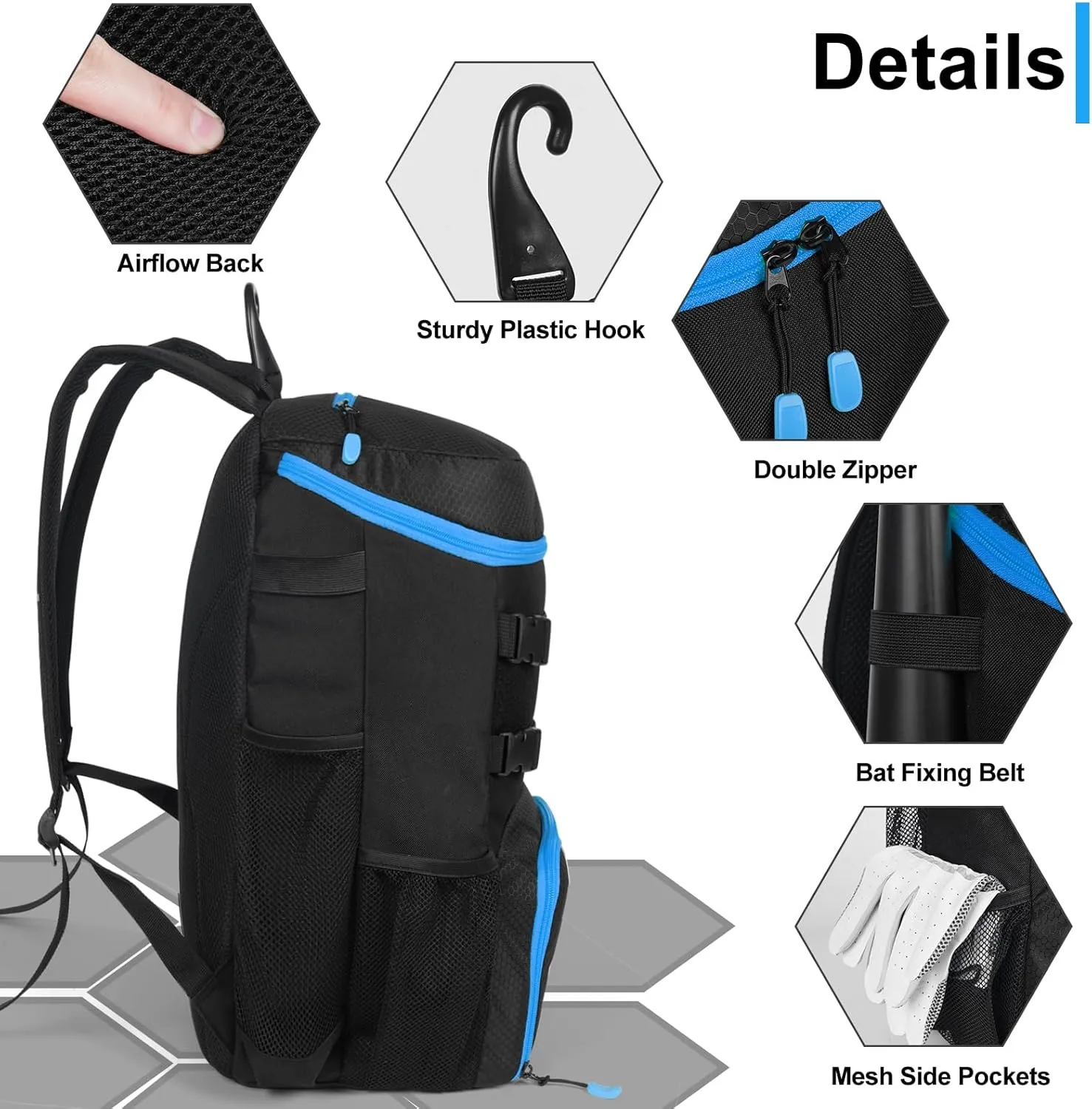 Lightweight Baseball Bat Backpack with Shoe Compartment, Softball Gift for Women with Fence Hook & Batting Glove, Helmet | Multiple Colors