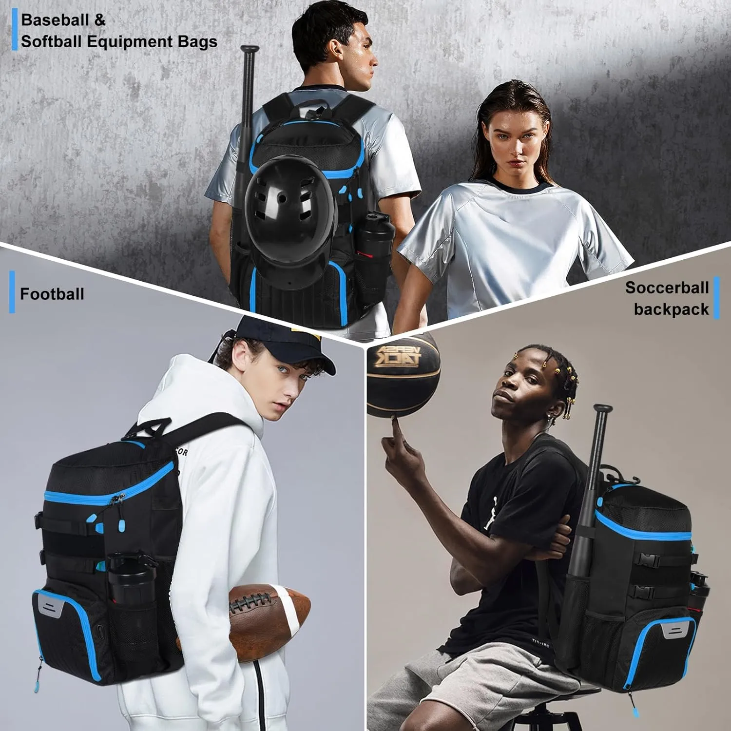Lightweight Baseball Bat Backpack with Shoe Compartment, Softball Gift for Women with Fence Hook & Batting Glove, Helmet | Multiple Colors