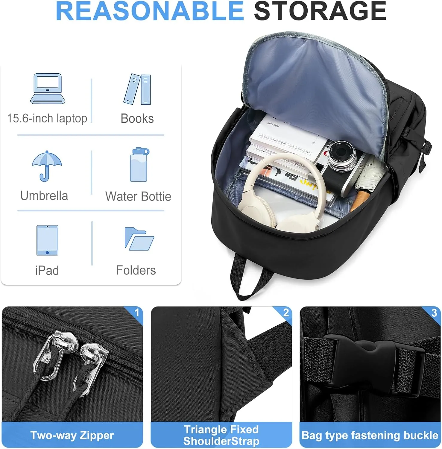 Lightweight Black College Backpack for Women Men Cute School Bag for Teens Girls Boys High School Backpack for Students Waterproof Casual Daypack Backpack