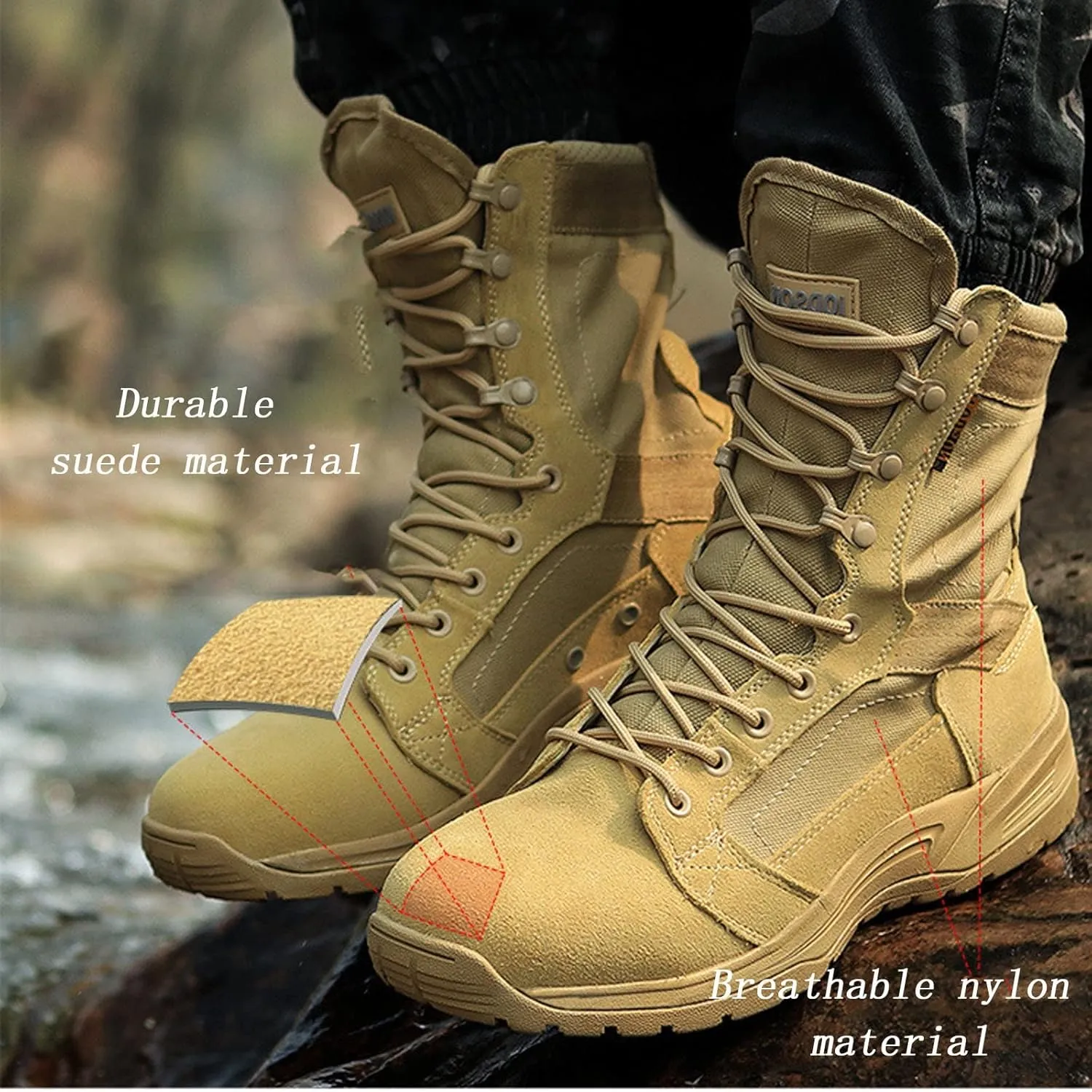 Lightweight Combat Military Boots for Men, Summer Breathable Wear-resistant Non-slip High-top Tactical Desert Boots, for Outdoor Mountaineering Hiking Shoes