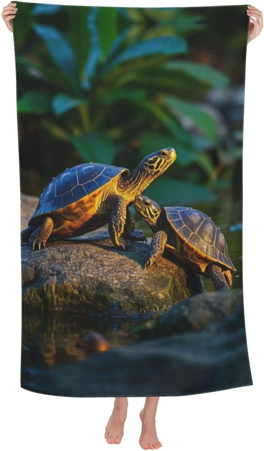 Lightweight Thin Beach Towel, Microfiberc Swim Towels for Adult Travel Camping Gift Twilight Turtles Print 52x32 in