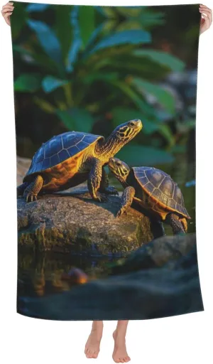 Lightweight Thin Beach Towel, Microfiberc Swim Towels for Adult Travel Camping Gift Twilight Turtles Print 52x32 in