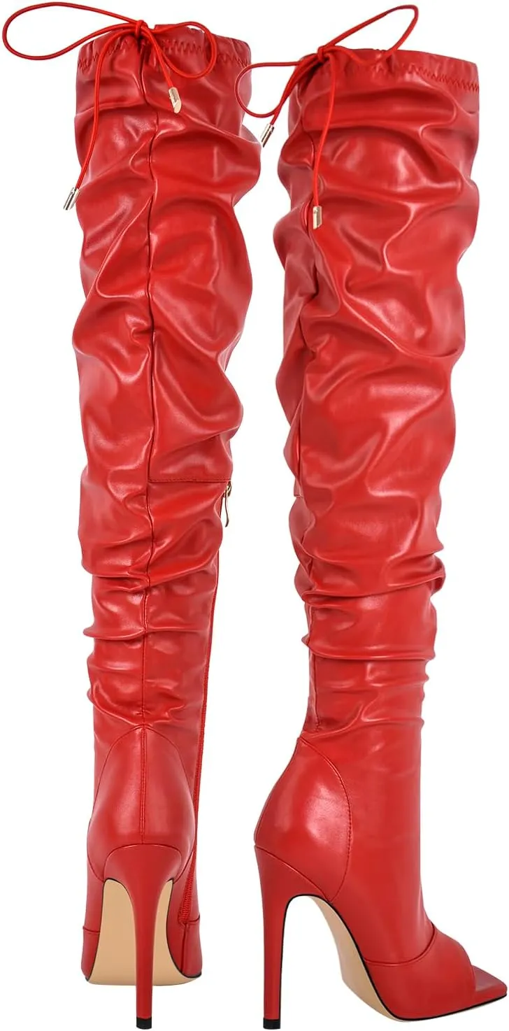 LISHAN Women's Stiletto Heel Zipper Knee/Thigh High Boots Peep/Close Toe Pull on Long Boots