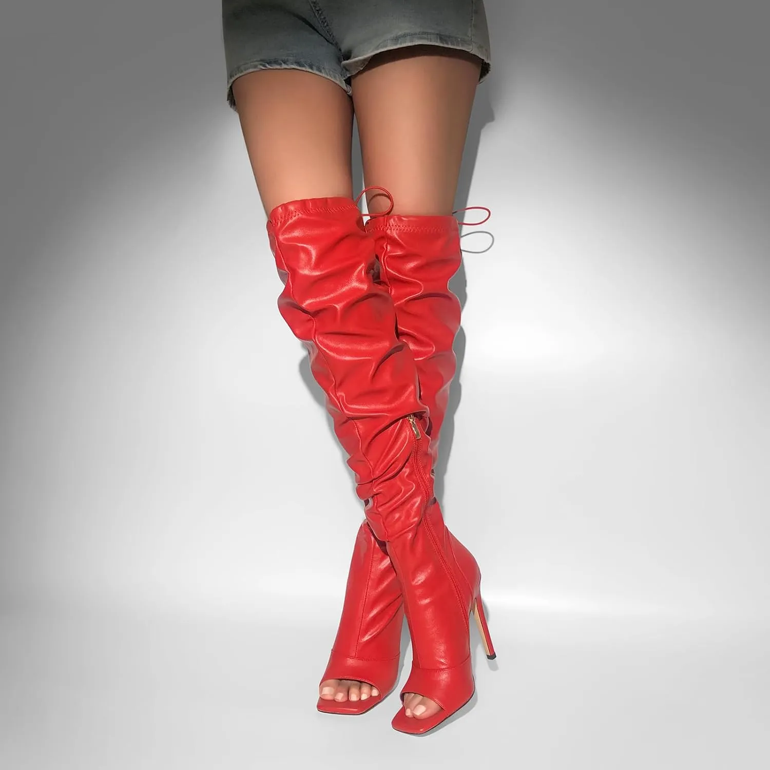 LISHAN Women's Stiletto Heel Zipper Knee/Thigh High Boots Peep/Close Toe Pull on Long Boots