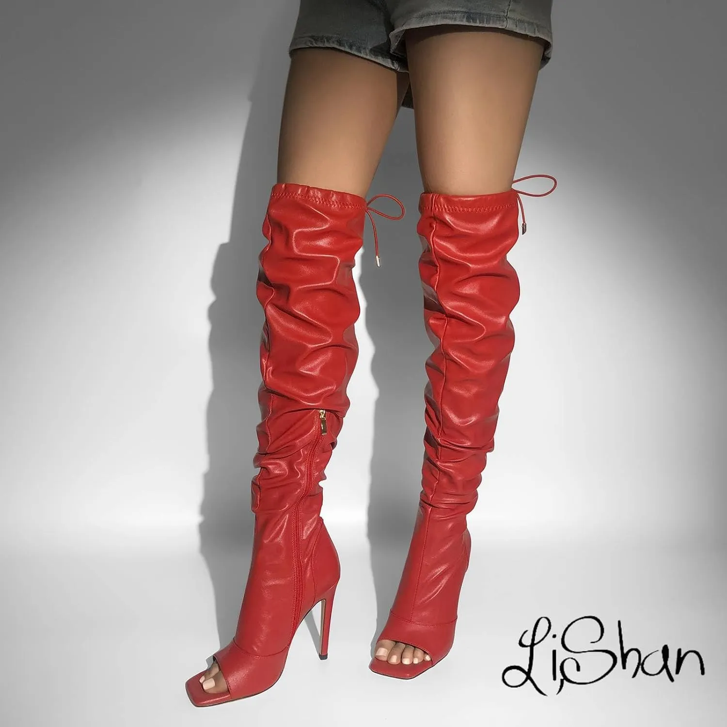 LISHAN Women's Stiletto Heel Zipper Knee/Thigh High Boots Peep/Close Toe Pull on Long Boots