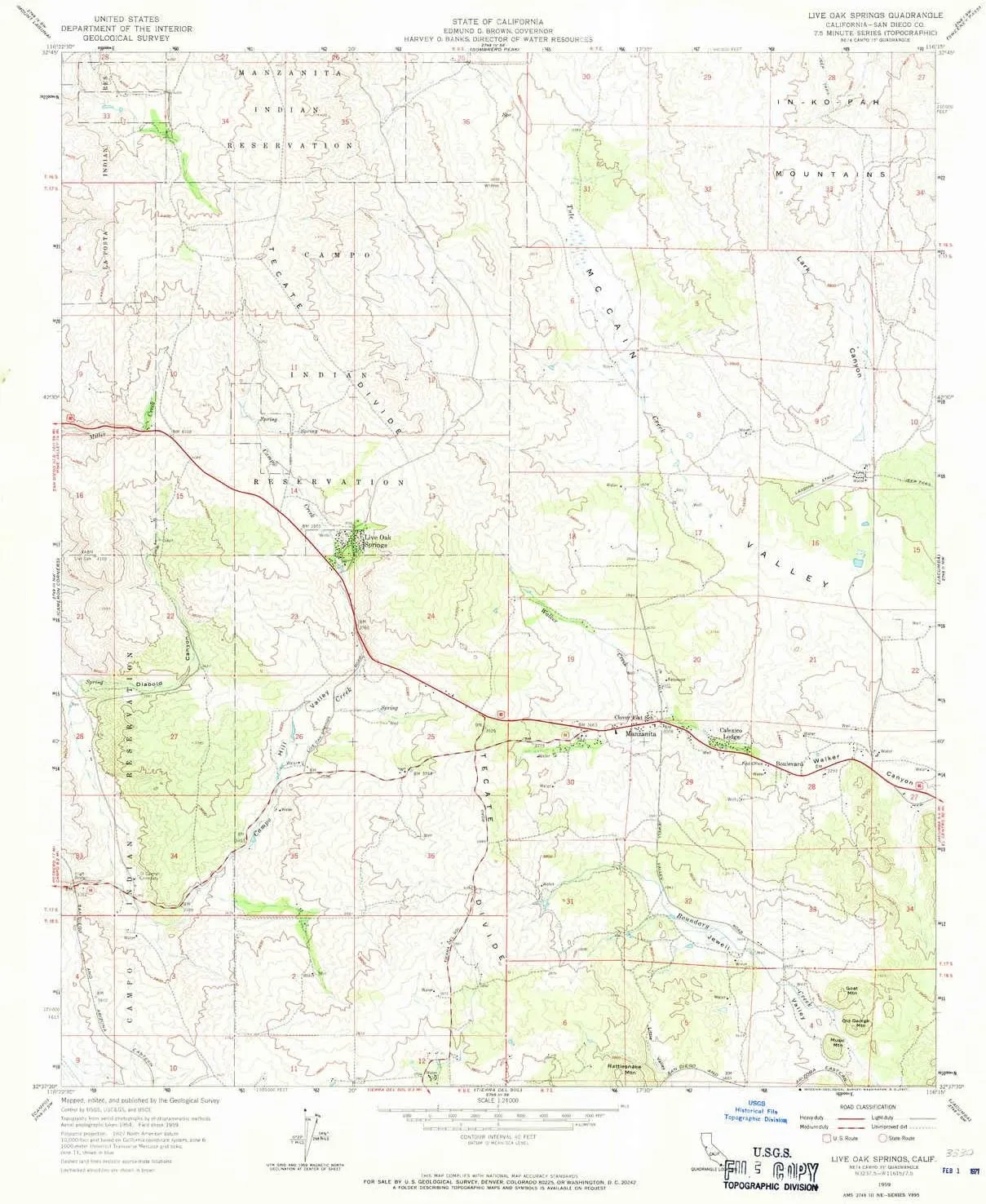 Live Oak Springs CA topo map, 1:24000 Scale, 7.5 X 7.5 Minute, Historical, 1959, Updated 1971, 26.9 x 22.1 in