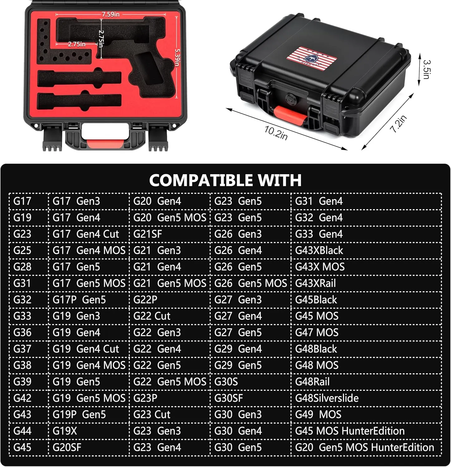 Lockable Handgun Case for Glock, TSA Gun Case for G17/G19/G20/G21/G22/G23/G31/G32/G37/G38/G43/G45, Waterproof Gun Case with Foam, Pistol Case for Transport & Storage
