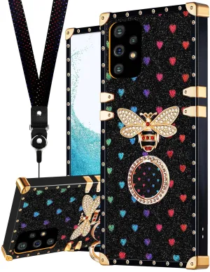 Loheckle for Galaxy A52/A52s Case for Women Girly Stylish Bee Luxury Cover Designer Cases for Samsung Galaxy A52/A52s Case with Ring Stand Holder and Lanyard for Samsung A52/A52s 6.5 Inch